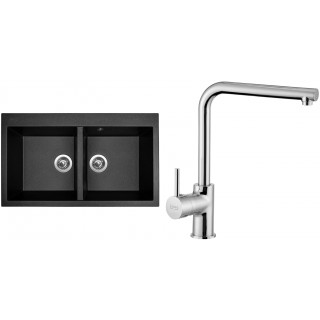 Set Sinks (dřez Amanda 860 DUO Metalblack 74 + baterie Elka Chrom - lesklý)