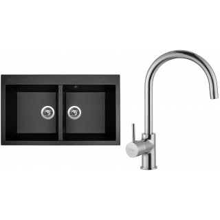 Set Sinks G16674 (dřez Amanda 860 DUO Metalblack 74 + baterie Vitalia Chrom - lesklý)