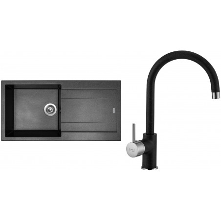 Set Sinks (dřez Amanda 990 Metalblack 74 + baterie Vitalia Metalblack 74)