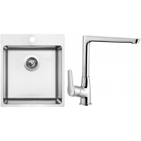 Set Sinks (dřez Blocker 450 V 1 mm, kartáčovaný + baterie Caspira Chrom)