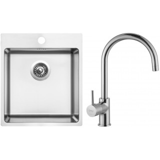 Set Sinks N98 (dřez Blocker 450 V 1 mm, kartáčovaný + baterie Vitalia Chrom - lesklý)
