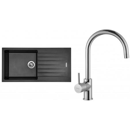 Set Sinks (dřez Perfecto 1000 Metalblack 74 + baterie Vitalia Chrom)