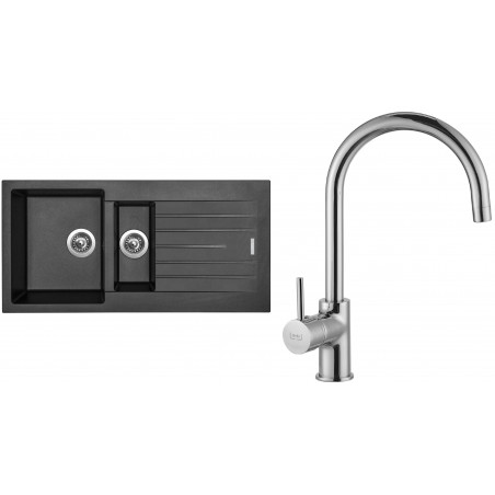 Set Sinks (dřez Perfecto 1000.1 Metalblack 74 + baterie Vitalia Chrom)