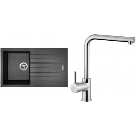 Set Sinks (dřez Perfecto 860 Metalblack 74 + baterie Elka Chrom)