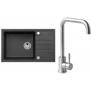 Set Alveus (dřez Intermezzo 130 Black 91 + baterie Angle Kartáčovaná ocel)