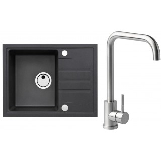 Set Alveus (dřez Intermezzo 30 Black 91 + baterie Angle Kartáčovaná ocel)