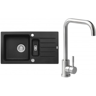 Set Alveus (dřez Niagara 70 Black 91 + baterie Angle Kartáčovaná ocel)