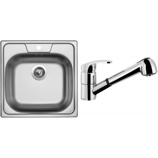 Set Sinks (dřez Classic 480 V 0,5 mm, matný + baterie Legenda S Chrom - lesklý)