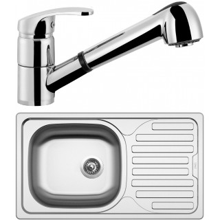 Set Sinks (dřez Classic 760 V 0,5 mm, matný + baterie Legenda S Chrom - lesklý)