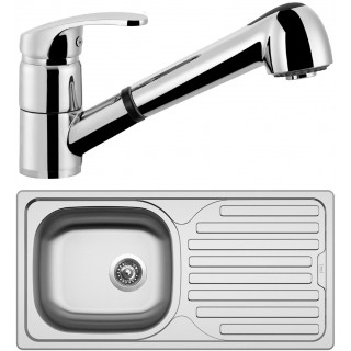 Set Sinks (dřez Classic 860 V 0,5 mm, matný + baterie Legenda S Chrom - lesklý)