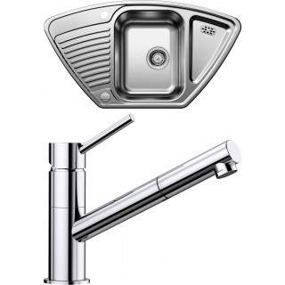 Set Blanco 06-C 25 (dřez Tipo 9 E Přírodní lesk + baterie Kano-S Chrom)