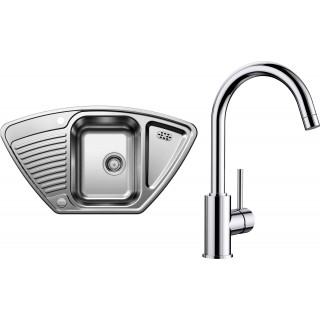 Set Blanco 06-D 25 (dřez Tipo 9 E Přírodní lesk + baterie Mida Chrom)