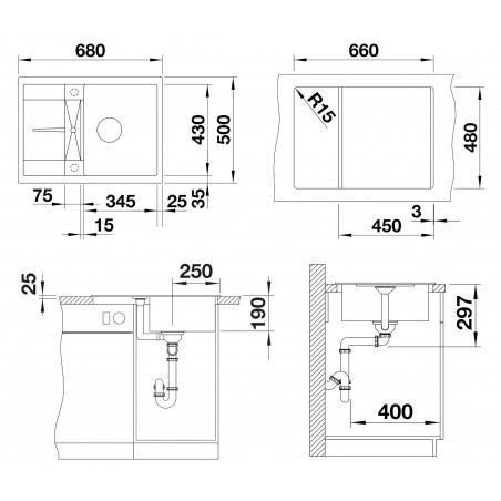 Kuchyňský dřez Blanco Metra 45 S Compact Aluminium, bez excentru