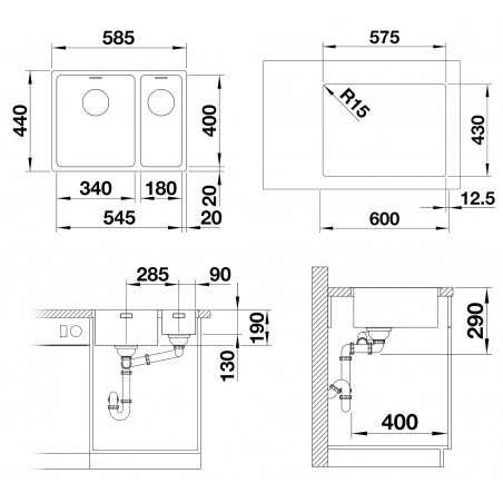 Kuchyňský dřez Blanco Andano 340/180-IF, bez táhla, levý