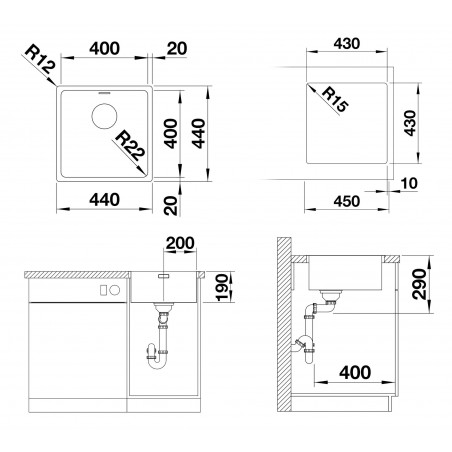 Kuchyňský dřez Blanco Andano 400-IF, bez táhla