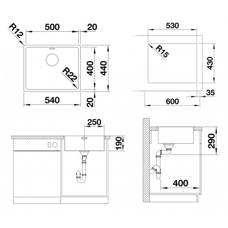 Kuchyňský dřez Blanco Andano 500-IF, bez táhla