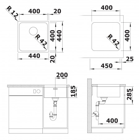 Kuchyňský dřez Blanco Solis 400-U, kartáčovaný
