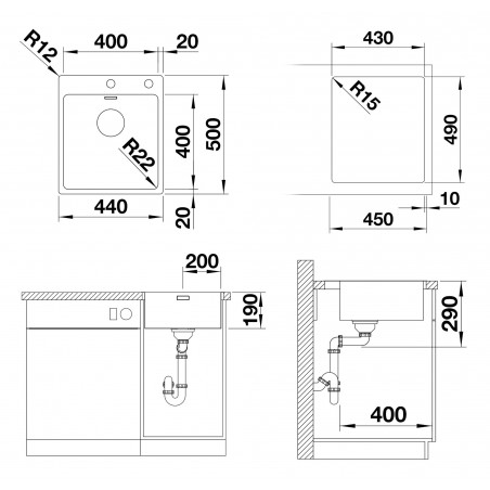 Kuchyňský dřez Blanco Andano 400-IF/A, hedvábný lesk
