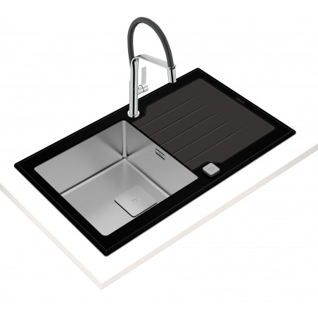 Kuchyňský dřez Teka Diamond RS15 1B 1D 86 Černé sklo/nerez