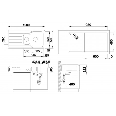 Kuchyňský dřez Blanco Lemis 6 S-IF Kartáčovaný, bez excentru