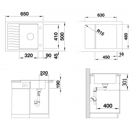 Kuchyňský dřez Blanco Elon 45 S Černá, s odkapávací mřížkou a excentrem