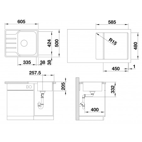 Kuchyňský dřez Blanco Lemis 45 S-IF Mini Kartáčovaný, s excentrem