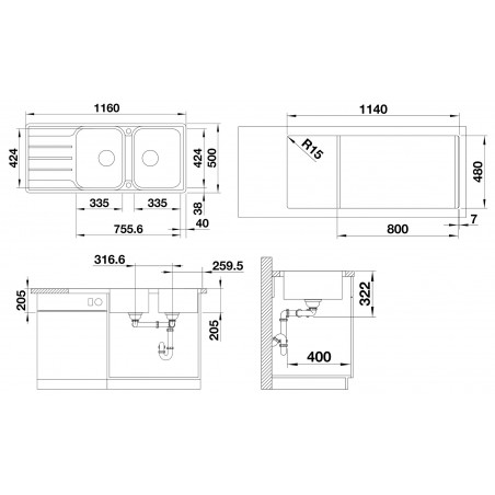 Kuchyňský dřez Blanco Lemis 8 S-IF Kartáčovaný, s excentrem