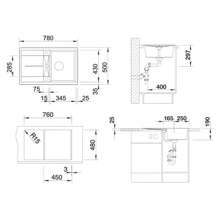 Kuchyňský dřez Blanco Metra 45 S Šedá skála, s excentrem