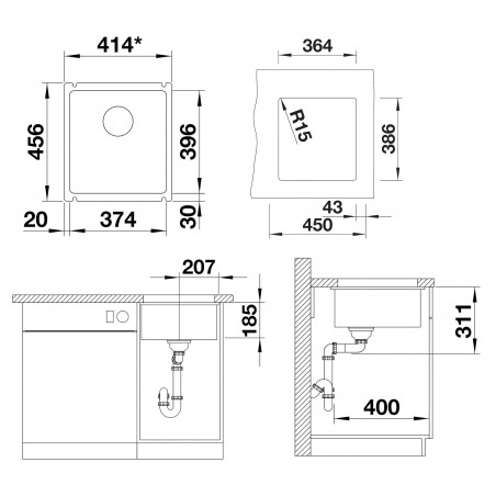 Kuchyňský dřez Blanco Subline 375-U Zářivě bílá
