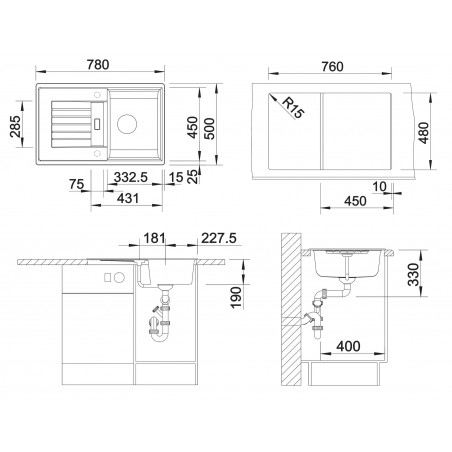 Kuchyňský dřez Blanco Zia 45 S Bílá, s excentrem