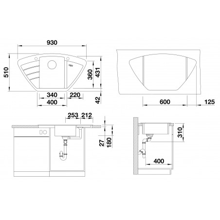 Kuchyňský dřez Blanco Zia 9 E Černá, s excentrem