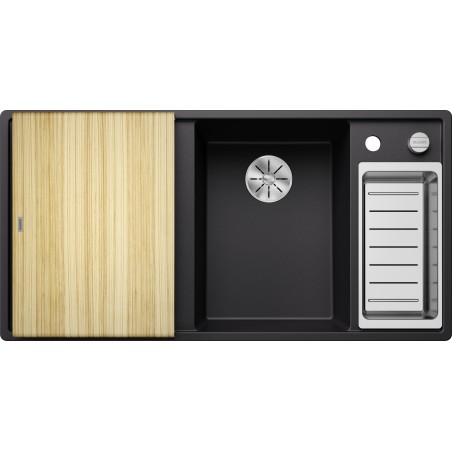 Kuchyňský dřez Blanco Axia III 6 S Černá, pravý, s dřevěnou krájecí deskou a miskou