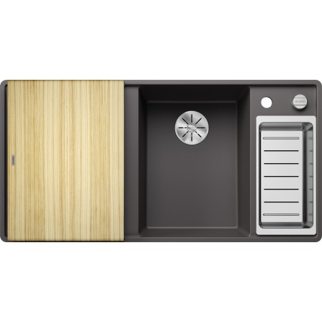 Kuchyňský dřez Blanco Axia III 6 S-F Šedá skála, pravý, s dřevěnou krájecí deskou a miskou