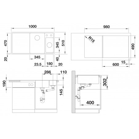 Kuchyňský dřez Blanco Axia III 6 S Antracit, levý, se skleněnou krájecí deskou a miskou