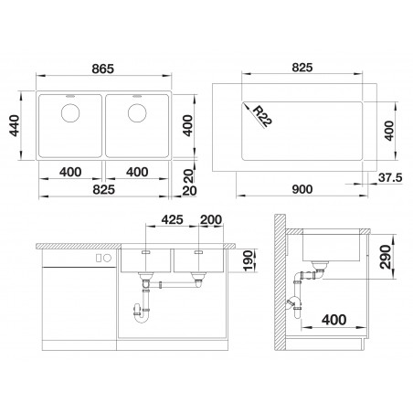 Kuchyňský dřez Blanco Andano 400/400-U Hedvábný lesk
