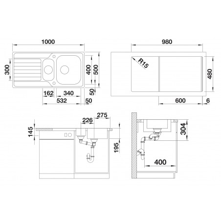 Kuchyňský dřez Blanco Dinas 6 S Kartáčovaný, s excentrem