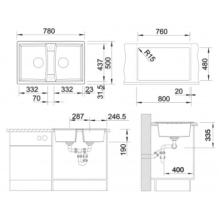 Kuchyňský dřez Blanco Lexa 8 Kávová, bez excentru