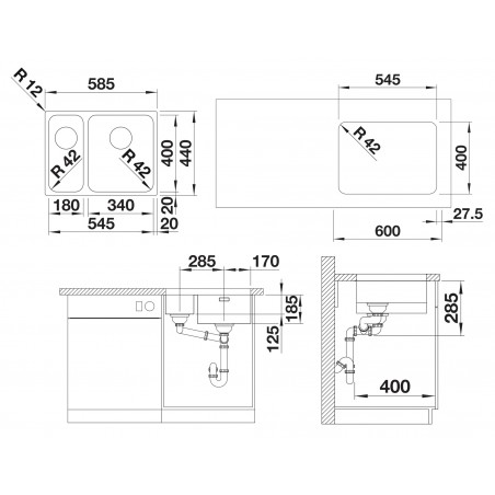 Kuchyňský dřez Blanco Solis 340/180-U Kartáčovaný, levý
