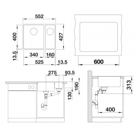 Kuchyňský dřez Blanco Subline 340/160-F Černá