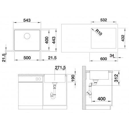 Kuchyňský dřez Blanco Subline 500-IF Antracit, bez excentru