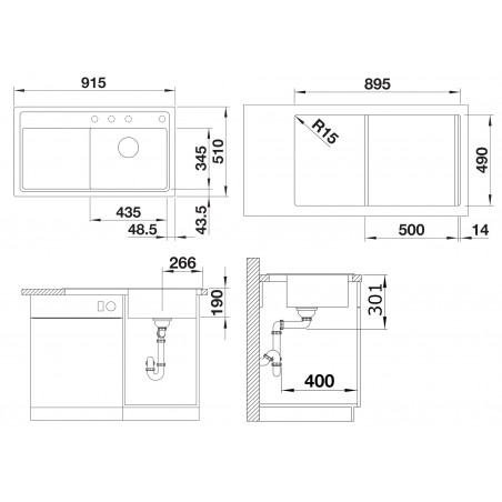 Kuchyňský dřez Blanco Zenar 5 S Černá, pravý