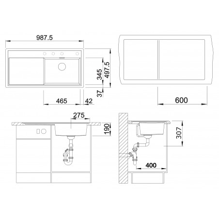 Kuchyňský dřez Blanco Zenar XL 6 S-F Šedá skála, pravý