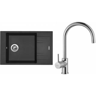 Set Sinks (dřez Vario 780 Metalblack 74 + baterie Vitalia Chrom - lesklý)