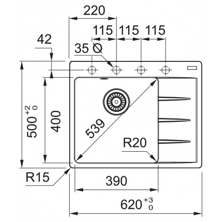 Kuchyňský dřez Franke Centro CNG 611-62 TL/2 Matná černá, levý