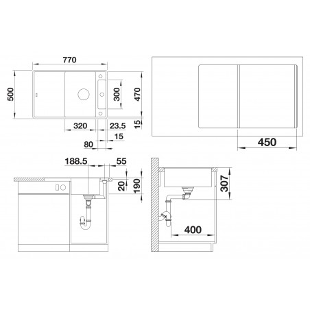Kuchyňský dřez Blanco Axia III 45 S-F Bílá soft, s dřevěnou krájecí deskou