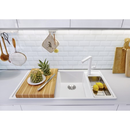 Kuchyňský dřez Blanco Axia III 6 S Šedá vulkán, pravý, s dřevěnou krájecí deskou a miskou
