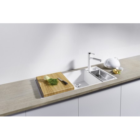 Kuchyňský dřez Blanco Axia III 6 S-F Bílá soft, levý, se skleněnou krájecí deskou a miskou