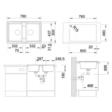 Kuchyňský dřez Blanco Lexa 8 Bílá soft, s excentrem