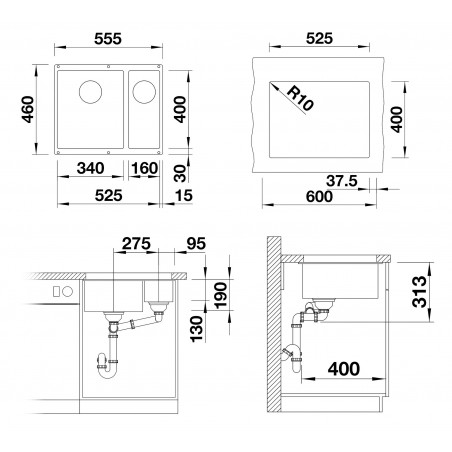Kuchyňský dřez Blanco Subline 340/160-U Bílá soft, levý, bez táhla