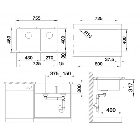 Kuchyňský dřez Blanco Subline 430/270-U Bílá soft